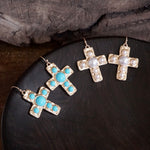 Primitive Cross Earrings – Gold with Turquoise or Pearl