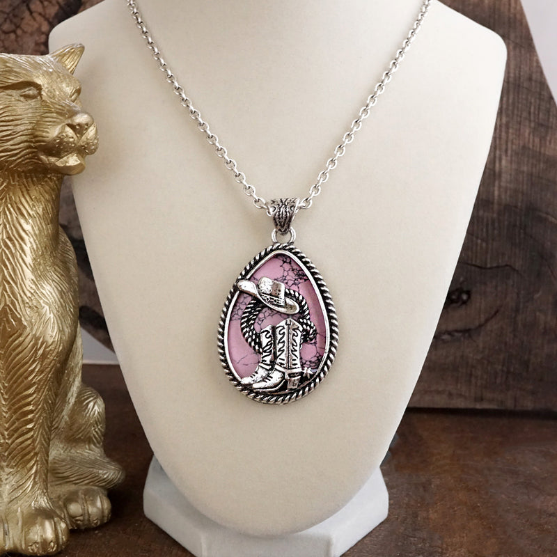 Prairie Tales – Silver Tone Western Pendant Necklace