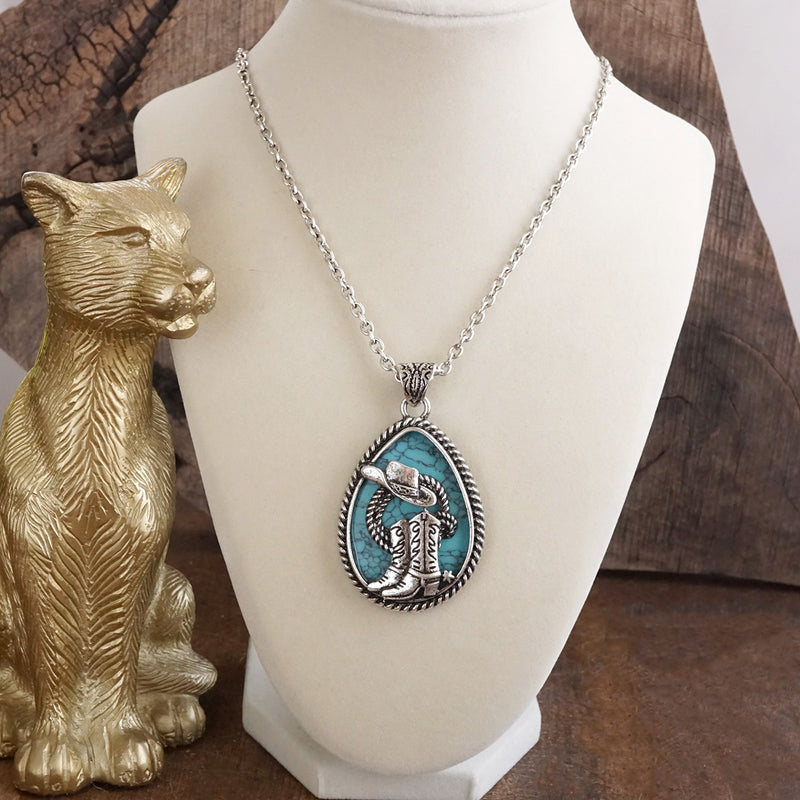 Prairie Tales – Silver Tone Western Pendant Necklace