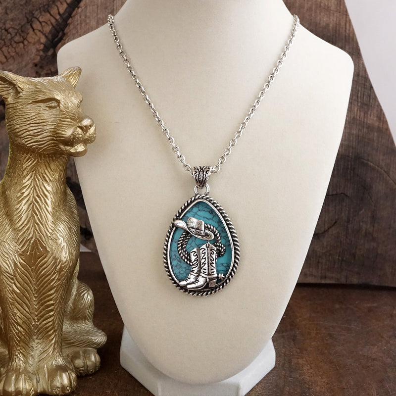Prairie Tales – Silver Tone Western Pendant Necklace