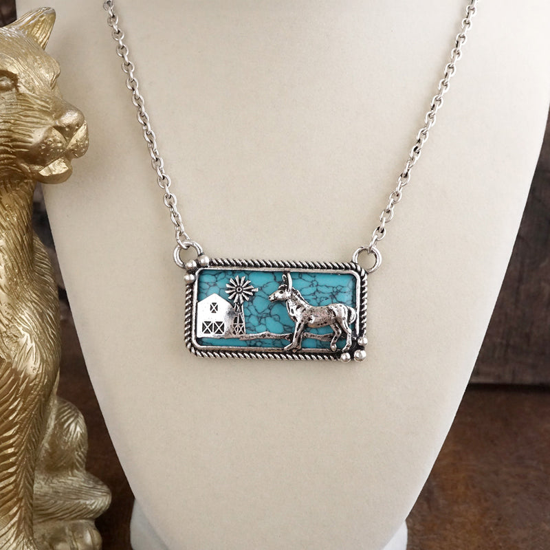 Prairie Tales – Silver Tone Western Pendant Necklace