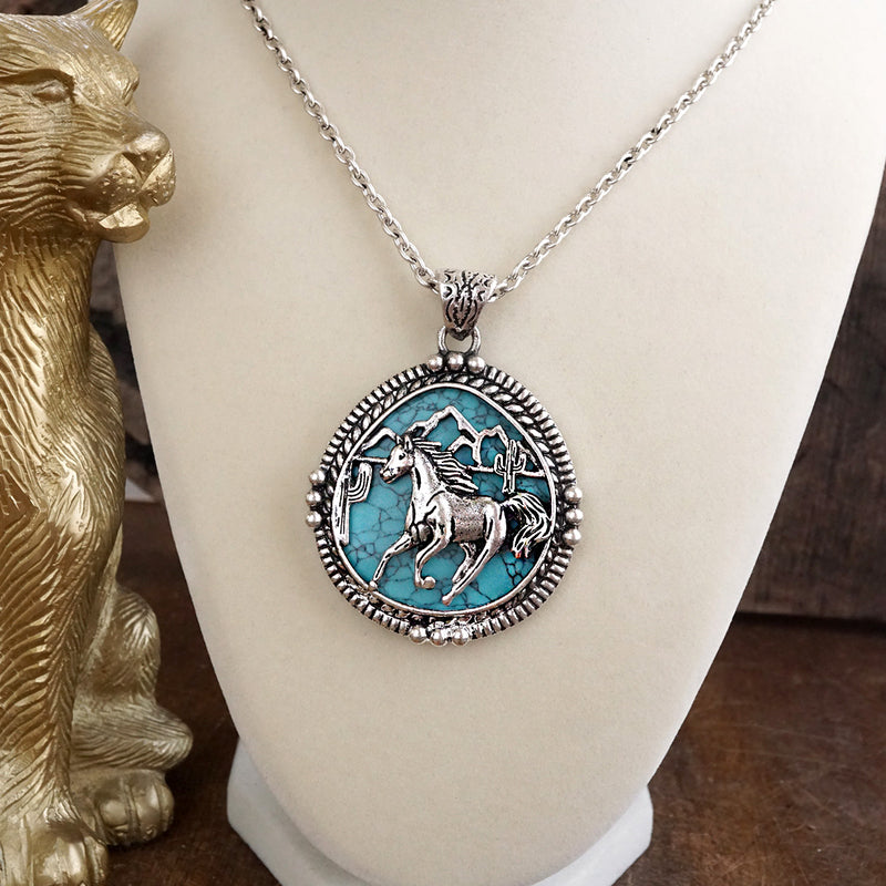 Prairie Tales – Silver Tone Western Pendant Necklace