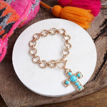 Primitive Cross Earrings – Gold with Turquoise or Pearl