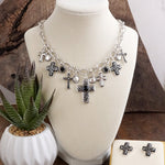 Sacred Rhythm – Cross Charm Necklace Set in Worn Silver