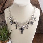 Sacred Rhythm – Cross Charm Necklace Set in Worn Silver