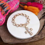 Primitive Cross Chain Bracelet – Worn Gold with Turquoise or Pearl