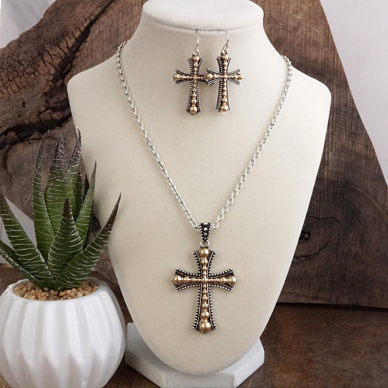 Sacred Bloom – Bubble Cross Western Necklace & Earrings Set