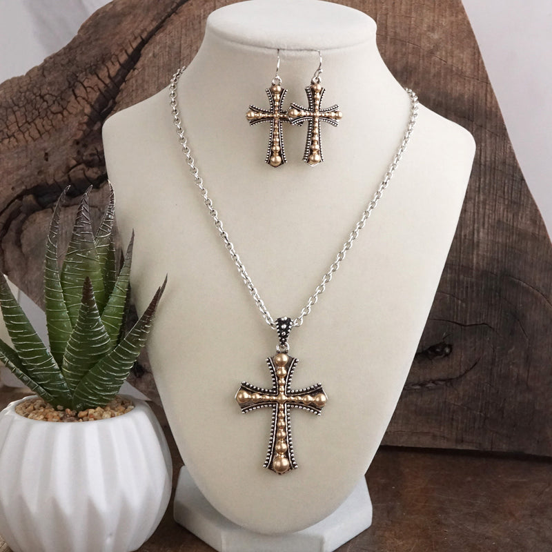 Sacred Bloom – Bubble Cross Western Necklace & Earrings Set