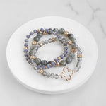Clover Beaded Bracelet Set Semi Precious Gold tone - Grey