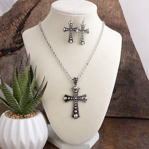 Sacred Bloom – Bubble Cross Western Necklace & Earrings Set