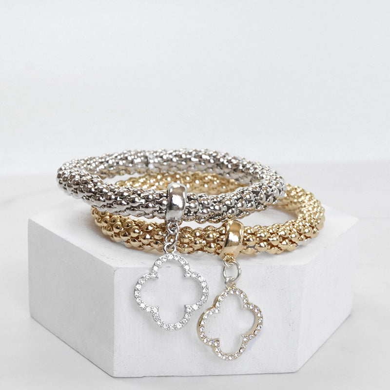 Flex stretchy bracelet bangle Clover Charm Snake chain Gold Silver