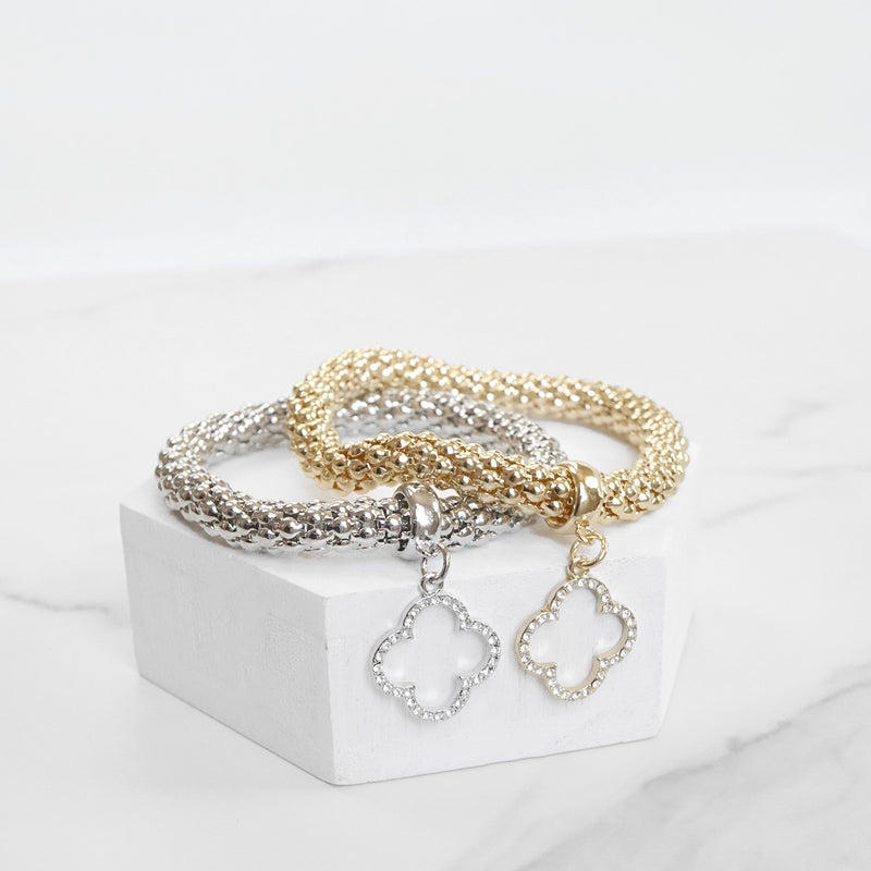 Flex stretchy bracelet bangle Clover Charm Snake chain Gold Silver