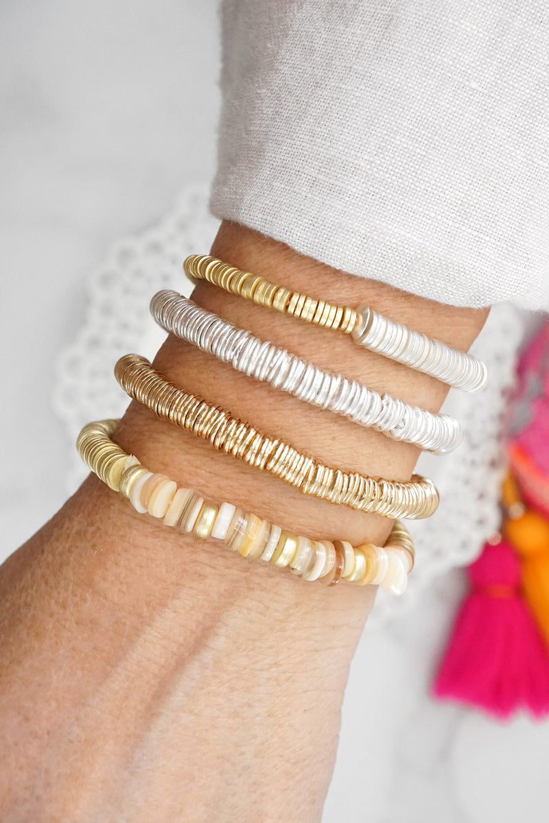 Silver tone Heishi Disc Boho beaded bracelet