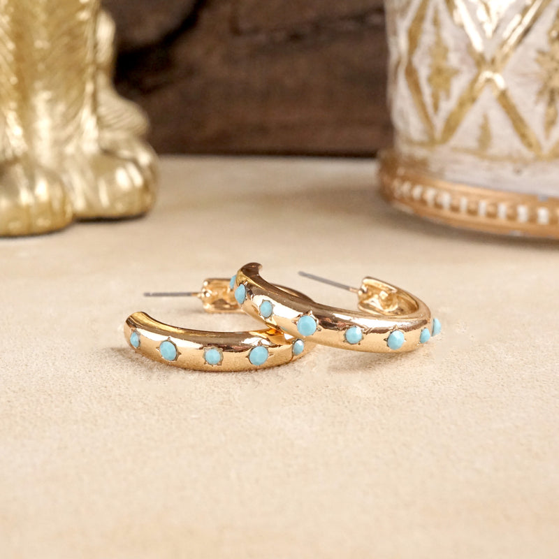 Classic Bubble Hoops – Gold with Crystal, Pearl, or Turquoise