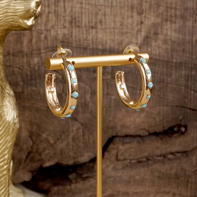 Classic Bubble Hoops – Gold with Crystal, Pearl, or Turquoise