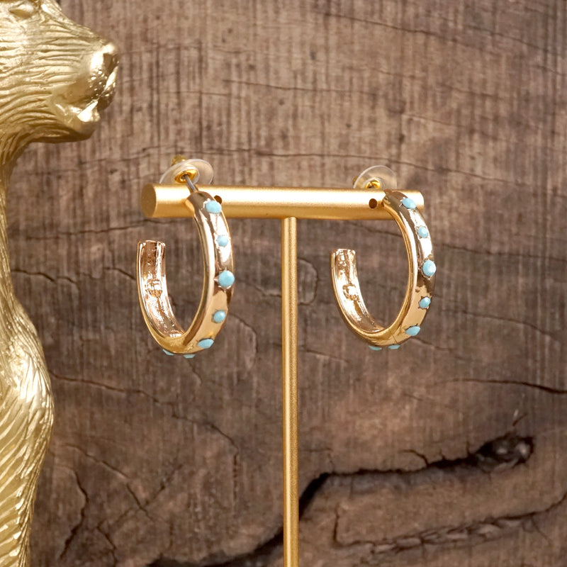 Classic Bubble Hoops – Gold with Crystal, Pearl, or Turquoise