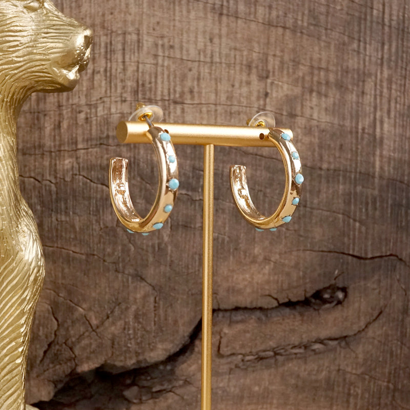 Classic Bubble Hoops – Gold with Crystal, Pearl, or Turquoise