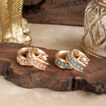 Minimalist Hoops with Faux Pearls or Turquoise – Brushed Gold