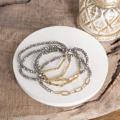 Classic Bracelet Set – Gold Chain & Hematite Gray Beads