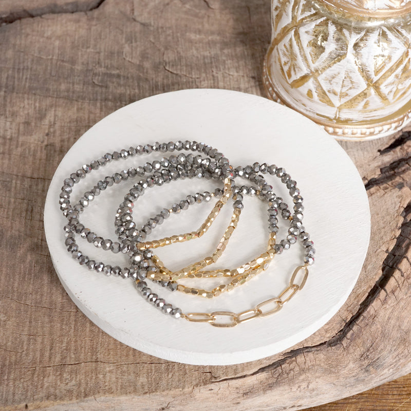 Classic Bracelet Set – Gold Chain & Hematite Gray Beads
