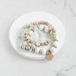 Coin Wood Beaded Bracelet Set - Silver Gold Tone