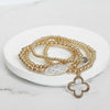 Clover and ball beads Bracelet Set with crystals in gold tone