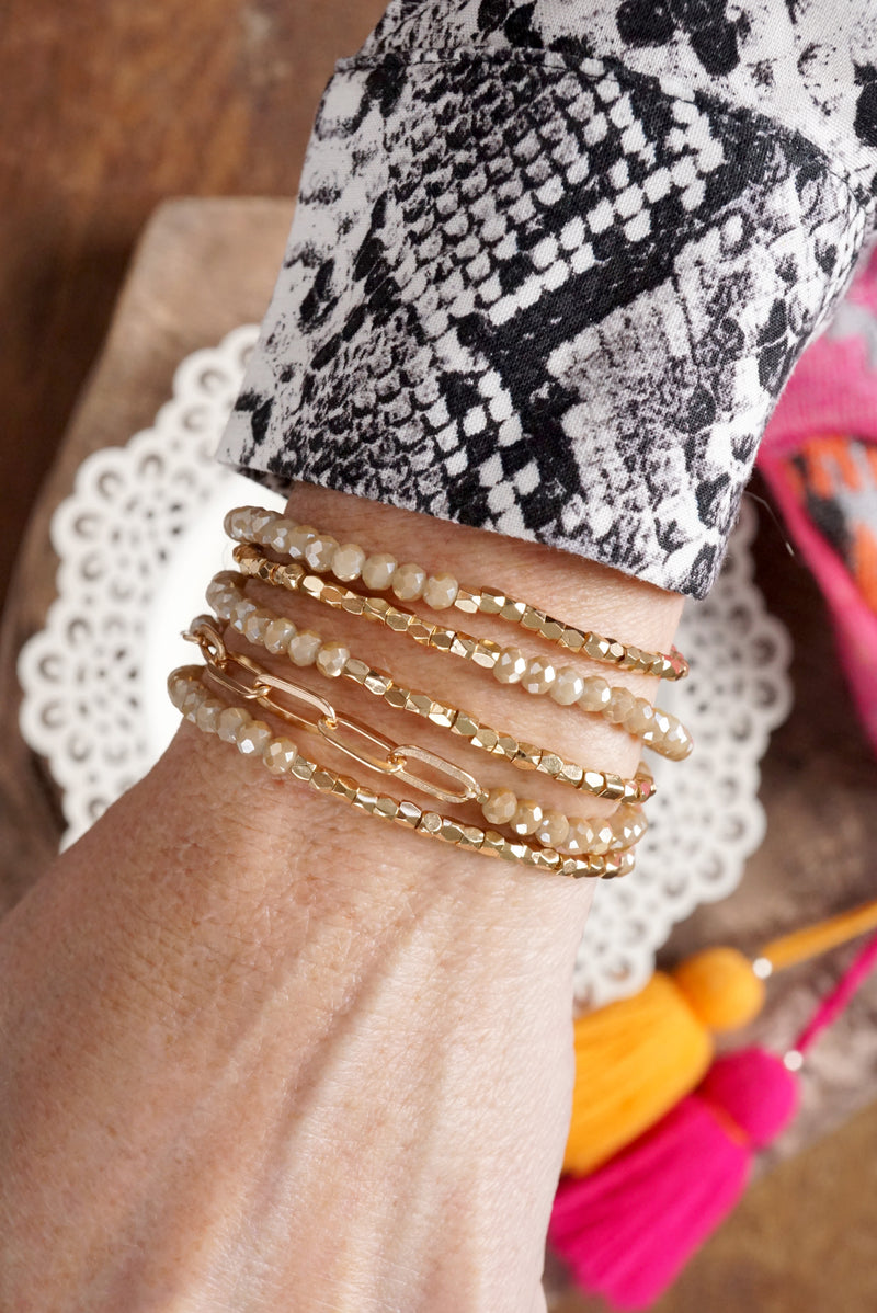Classic Bracelet Set – Gold Chain & Cream Beads