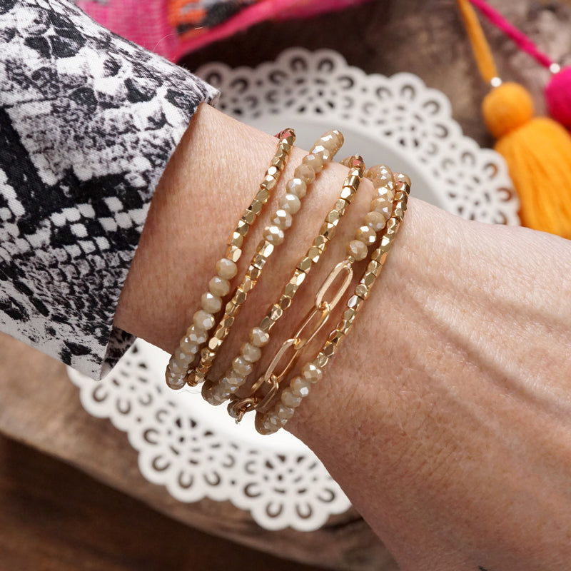 Classic Bracelet Set – Gold Chain & Cream Beads