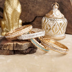 Minimalist Crystal & Pearl Bangle Bracelet – Brushed Gold or Silver