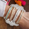 Minimalist Crystal & Pearl Bangle Bracelet – Brushed Gold or Silver