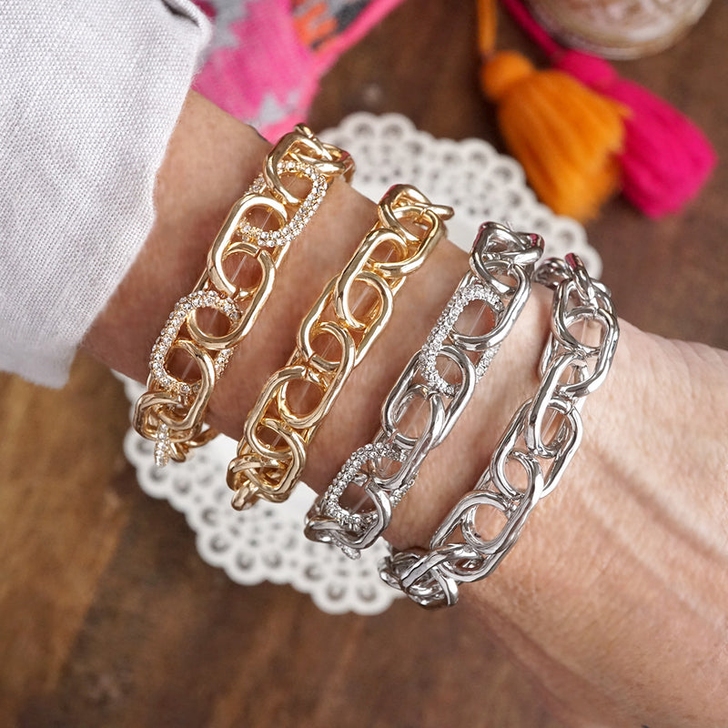 Gleam Links – Chunky Chain Stretchy Bracelet with Crystal Accents