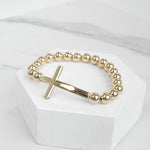 Minimal Cross Ball Beads Stretchy Bracelet - Gold Silver tones
