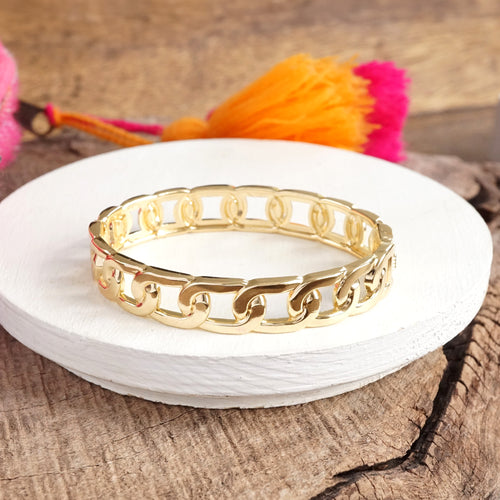 Chain Design Hinge Statement Bangle Bracelet in Gold tone