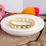 Chain Design Hinge Statement Bangle Bracelet in Gold tone