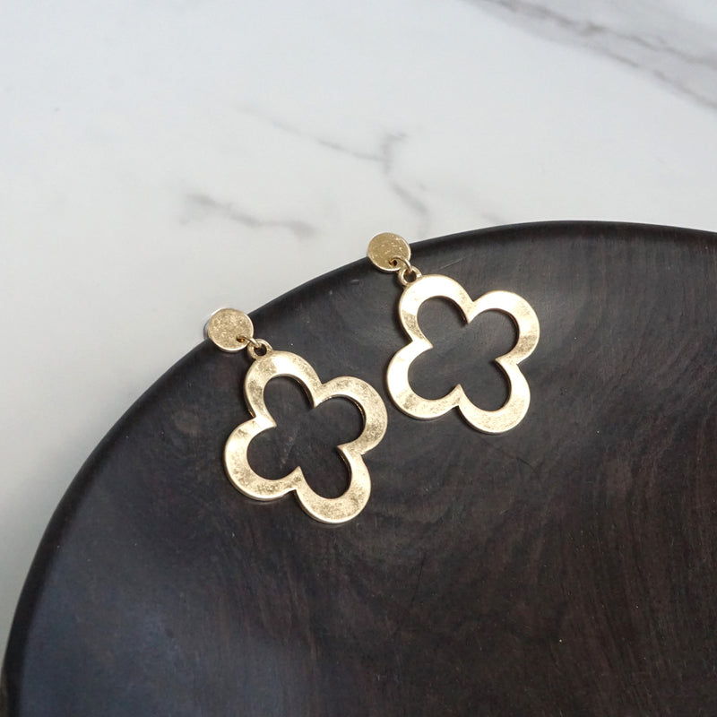 Clover Hammered Distressed Drop Earrings - Gold & Silver Tones