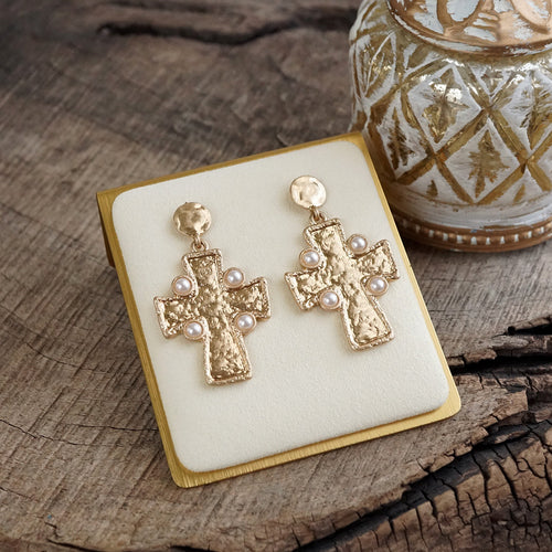 Golden Creed – Minimal Byzantine Cross Earrings