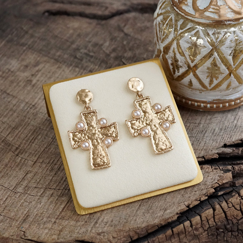 Golden Creed – Minimal Byzantine Cross Earrings