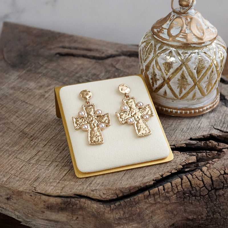 Golden Creed – Minimal Byzantine Cross Earrings