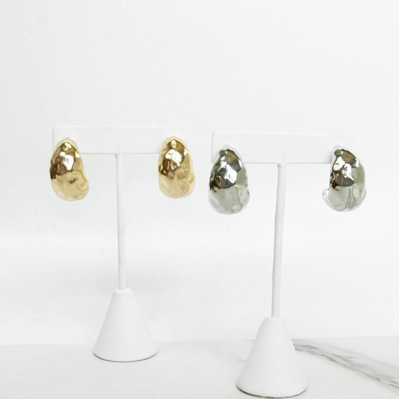 Hammered Teardrop Huggie Earrings - Gold & Silver Tone