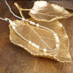 Short Dainty Necklace - Pearls and Ball Beads in Silver tone