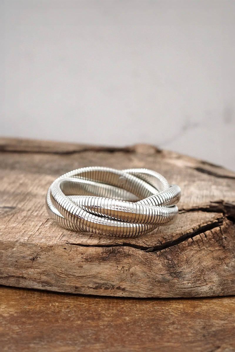 Silver tone triple strand flexy stretchy bracelet bangle watch band Snake chain