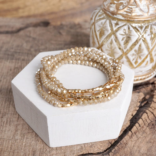Classic Bracelet Set – Gold Chain & Cream Beads