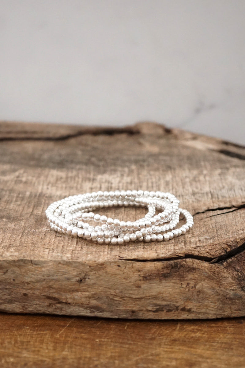 Silver tone small ball beads bracelet stack of 5 bracelets