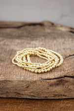 Gold tone multi size beaded bracelet stack of 6 bracelets