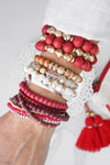 Beaded Bracelets stack of 7 in Reds