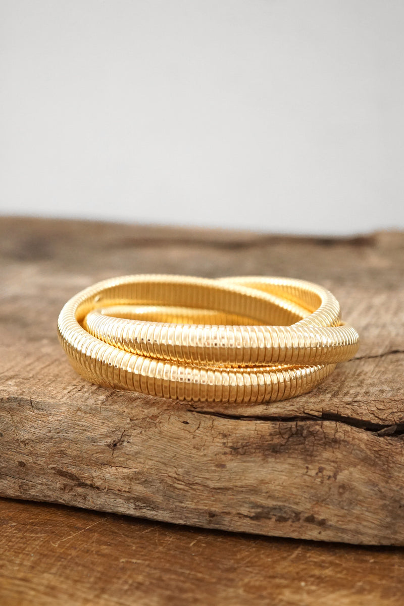 Gold tone triple strand flexy stretchy bracelet bangle watch band Snake chain - 10mm