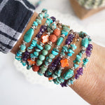 Navajo Handmade Wrap Bracelet Turquoise Amethyst Spiny Pearl Coil Layering Bracelets