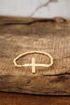 Minimal Cross Stretchy Bracelet in Gold tone with Ball Beads