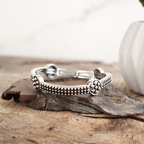 Prairie Glow – Western Stretchy Silver Bangle Bracelet