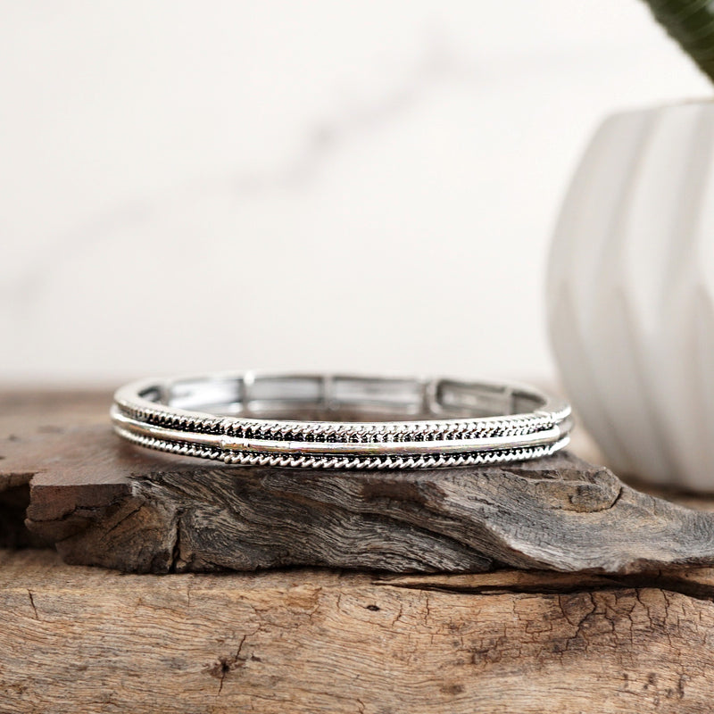 Prairie Glow – Western Stretchy Silver Bangle Bracelet